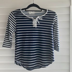 Btween Navy and White Nautical Striped Top, Girls Size 12